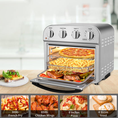 Geek Chef Air Fryer Toaster Oven Combo, 4 Slice Toaster Convection Air Fryer Oven Warm, Broil, Toast, Bake, Air Fry, Oil-Free, Accessories Included, Stainless Steel, Silver ,4 Knob 14QT