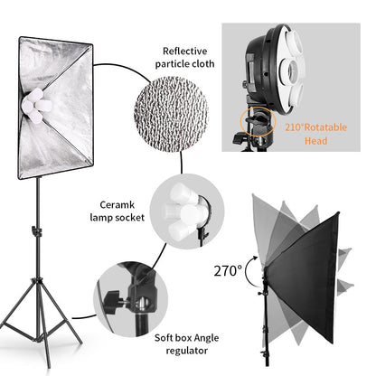 4 Lamp LED Softbox Photo Studio Lighting Camera Kit