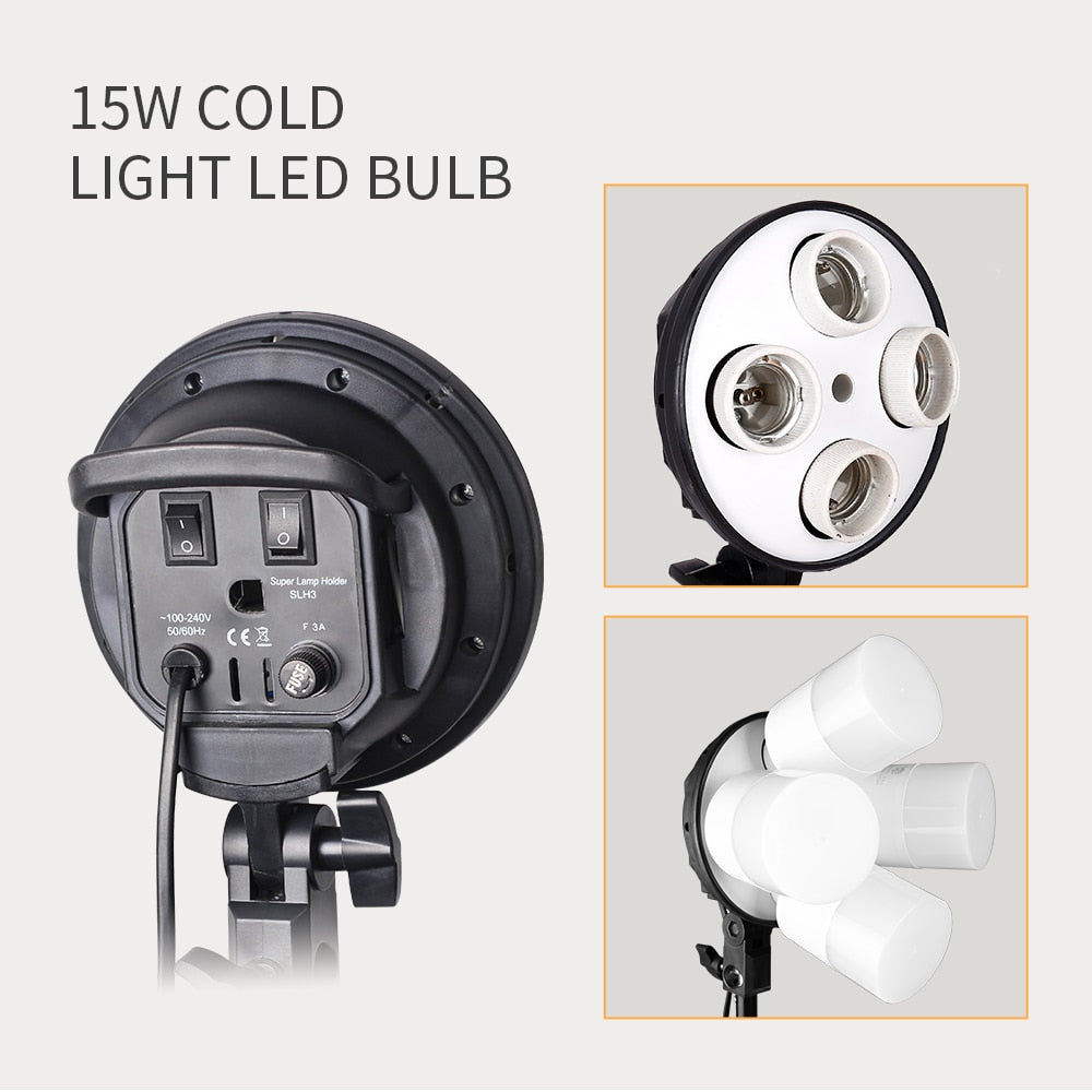 4 Lamp LED Softbox Photo Studio Lighting Camera Kit