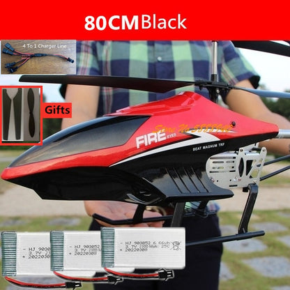 Large RC 80CM RC Helicopter Model 3.5CH Alloy Frame Anti-Fall with LED Lights